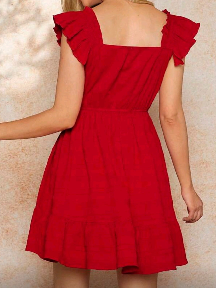#6497 Ruffle Hem Solid Dress