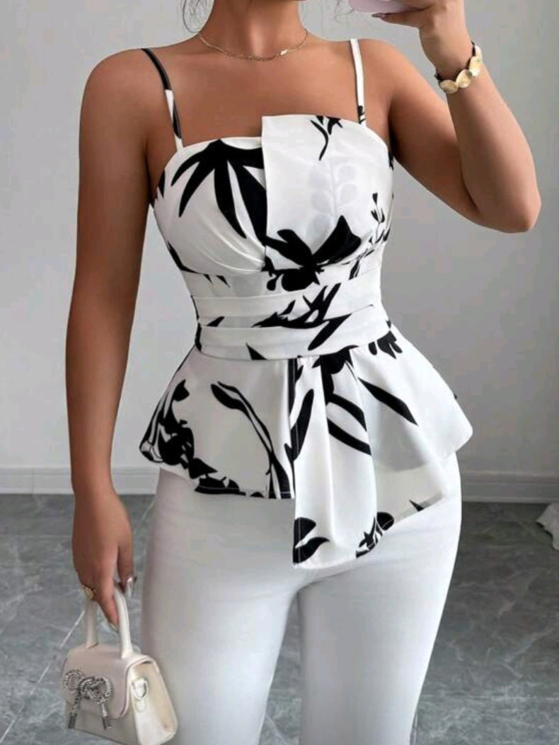 #7306 Fitted Waist Strap Camisole Top