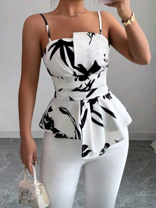 #7306 Fitted Waist Strap Camisole Top