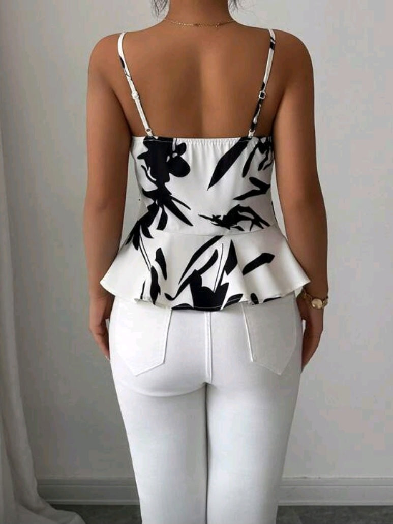 #7306 Fitted Waist Strap Camisole Top