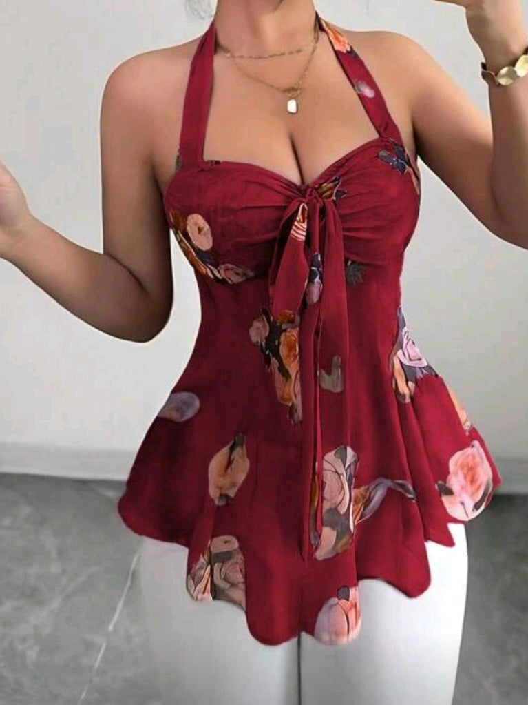 #1753 Strap Elastic Backless Printed Top - FULLY SEE THROUGH