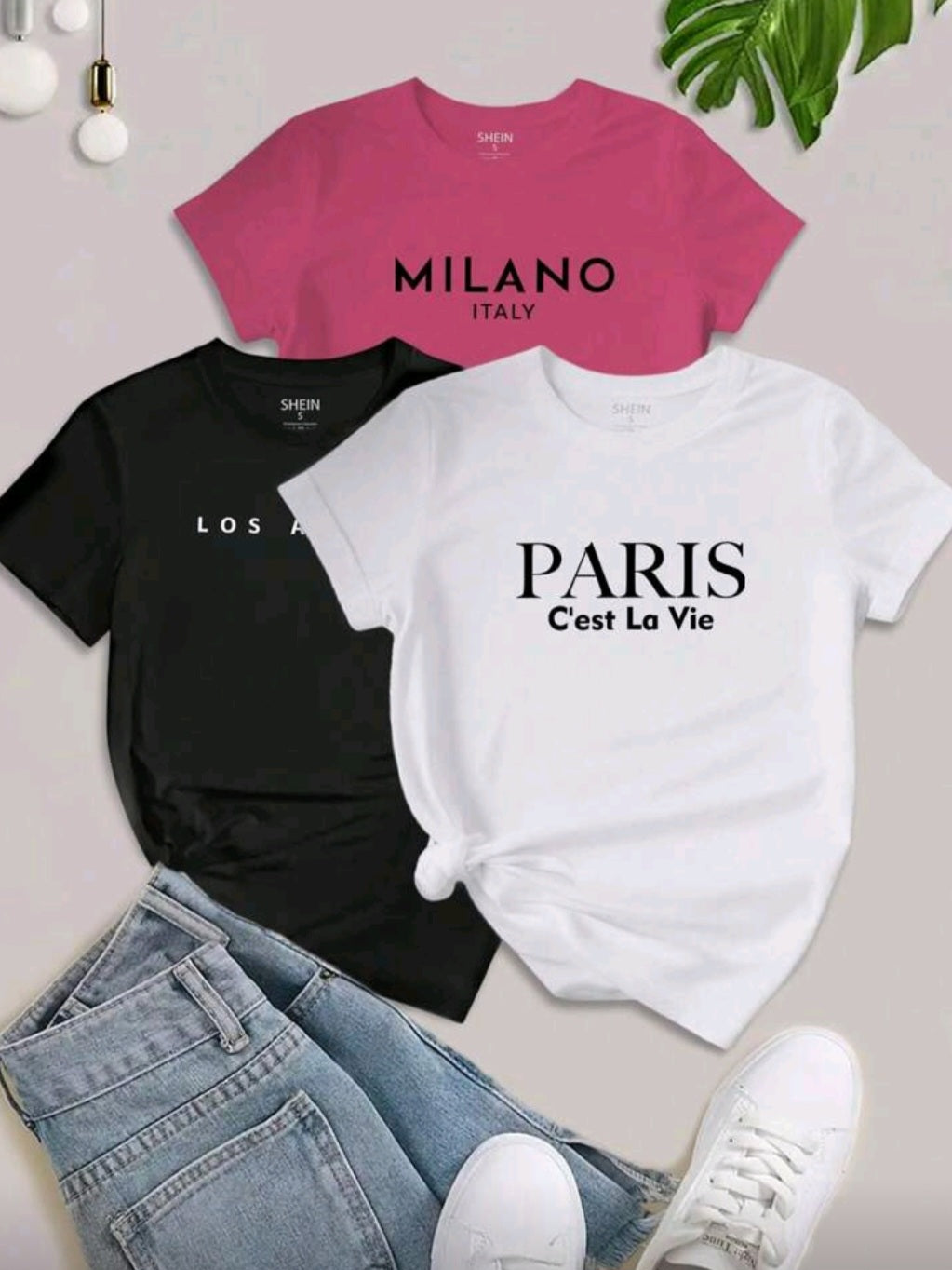 #4795 3PCS Women's Slogan Letter Printed T-Shirt