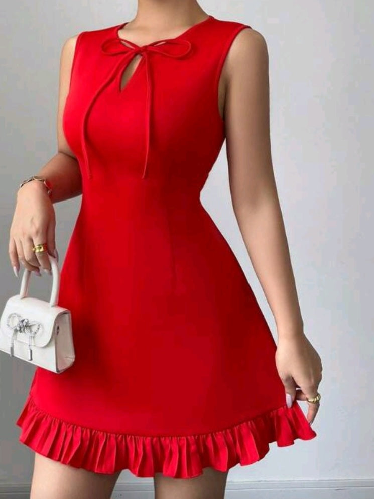 #7188 / 1647 Round Neck Bowknot Design Open Front Dress