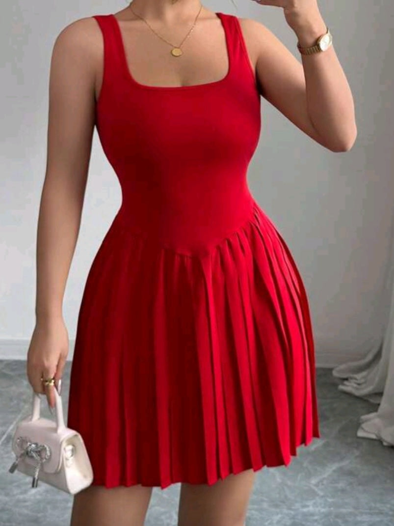 #8674 Square Neck Fitted Knit Vest Dress