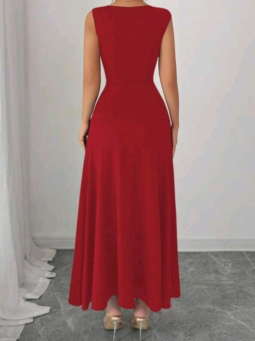 #1936 Asymmetrical Neckline Metal Decor Elegant Dress