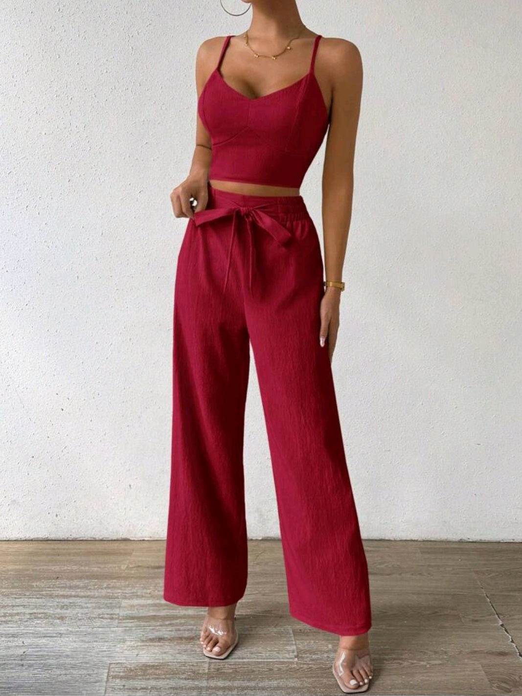 #9468 2pcs Camisole Top And Straight Leg Pants