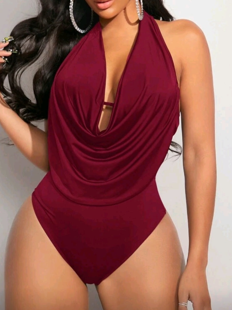 #6936 Plunge Neckline Halter Bodysuit