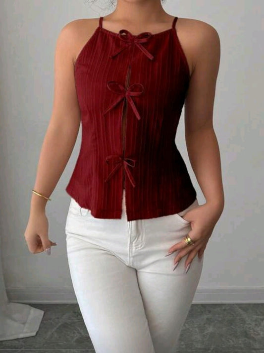 #6511 Bow Decor Waist Fitted Camisole Top