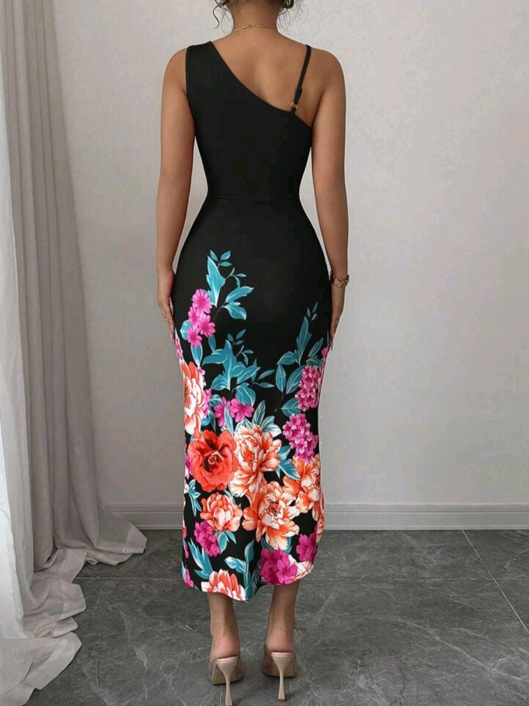 #1296 Elegant Romantic Floral Print Dress