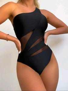 Mesh One Shoulder One Piece Swimsuit