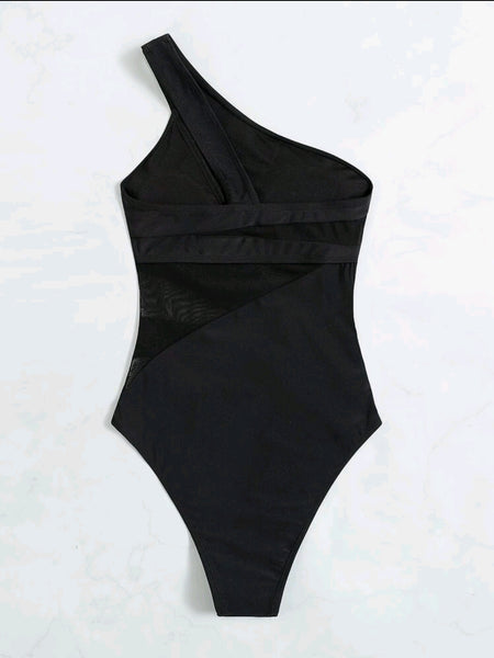 Mesh One Shoulder One Piece Swimsuit