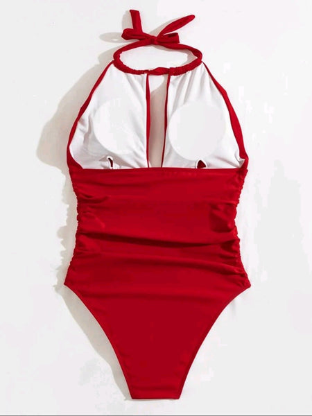 Ruched Halter One Piece Swimsuit