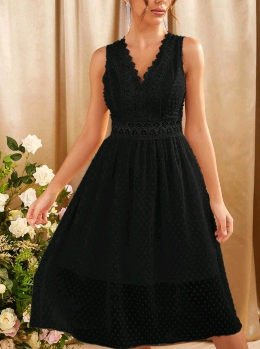 Lace Insert Swiss Dot Dress