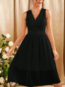 Lace Insert Swiss Dot Dress