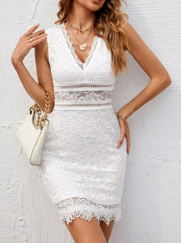 Plunging Neck Lace Bodycon Dress