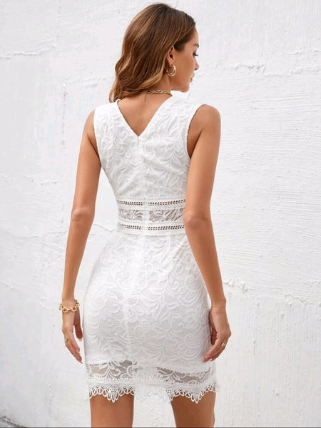 Plunging Neck Lace Bodycon Dress