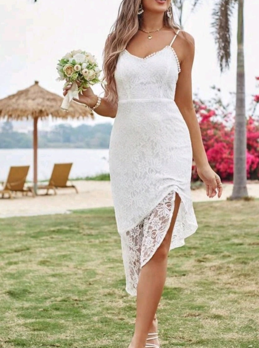 Asymmetrical Hem Lace Cami Dress