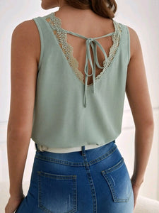 Contrast Lace Tie Back Blouse