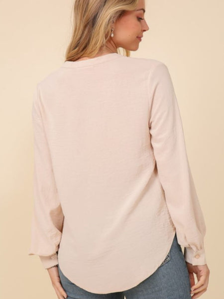 Long Sleeve Pleated Blouse