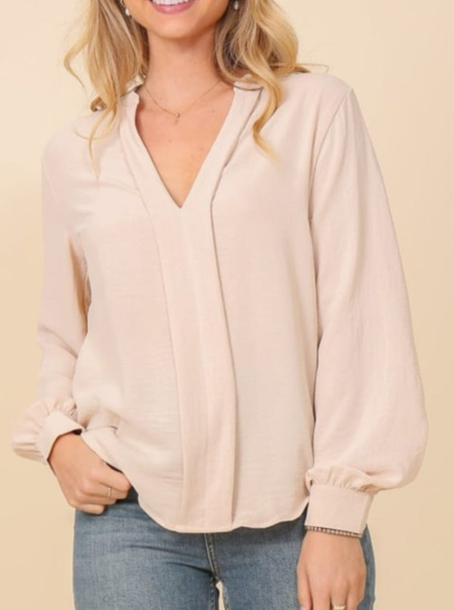 Long Sleeve Pleated Blouse
