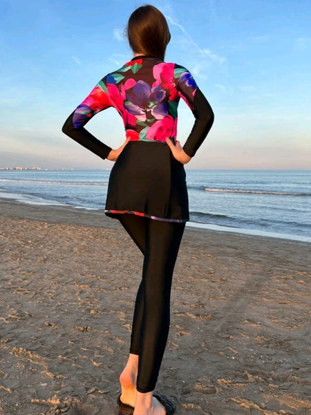 3 piece Burkini One Piece Swimsuit & Beach Skirt & Pants