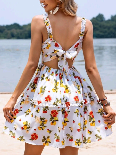 Backless Knot Frilled Straps Dress