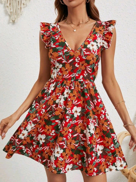 Tie Backless Ruffle Trim Dress