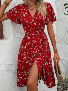 Butterfly Sleeve Knot Side Wrap Dress