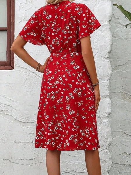 Butterfly Sleeve Knot Side Wrap Dress