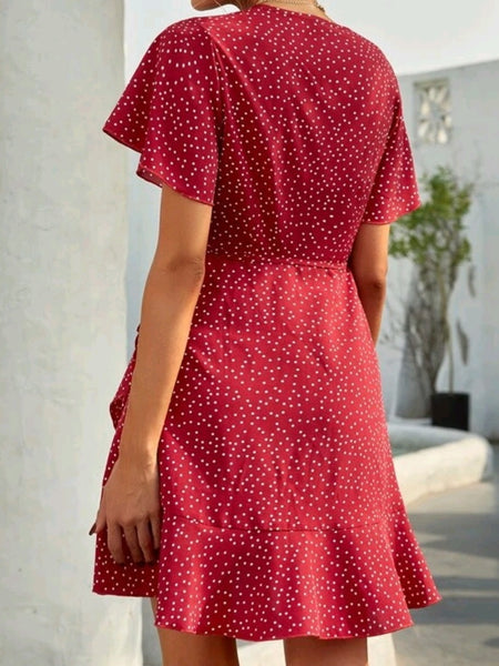 Polka Dot Knot Side Wrap A-line Dress