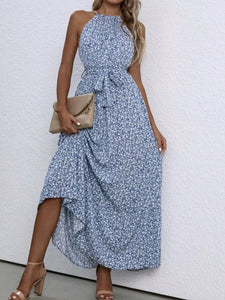 Ruffle Hem Belted Halter Dress