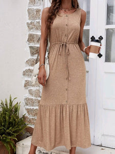 Button Front Ruffle Hem Dress