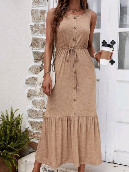 Button Front Ruffle Hem Dress
