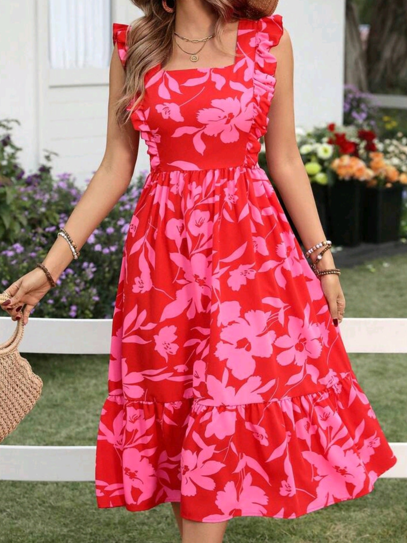 7843 Ruffle Hem  Floral Dress