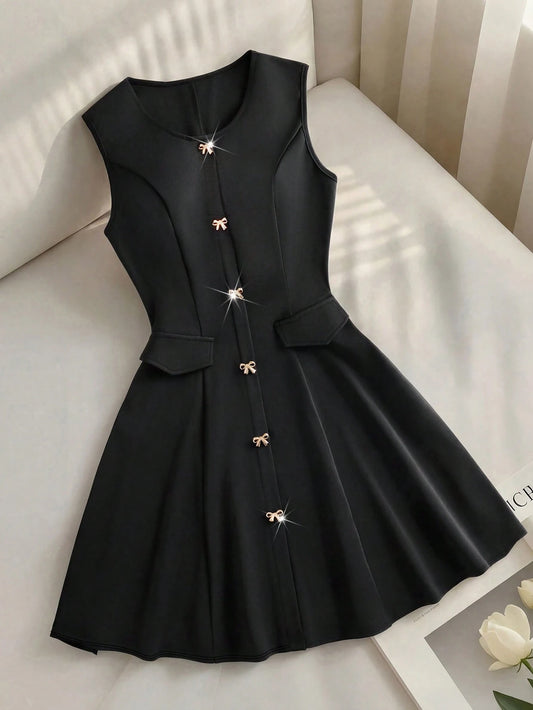 6428 Metal Bow Decor A Line Dress