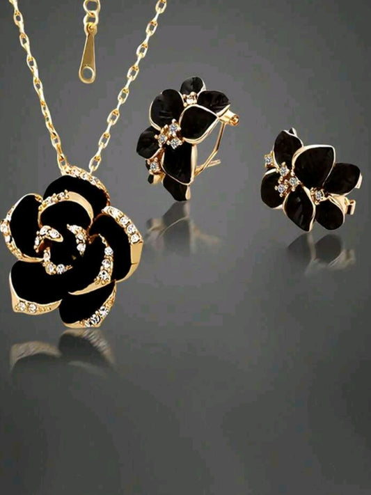 2323 3 piece Rose Earring and Necklace set