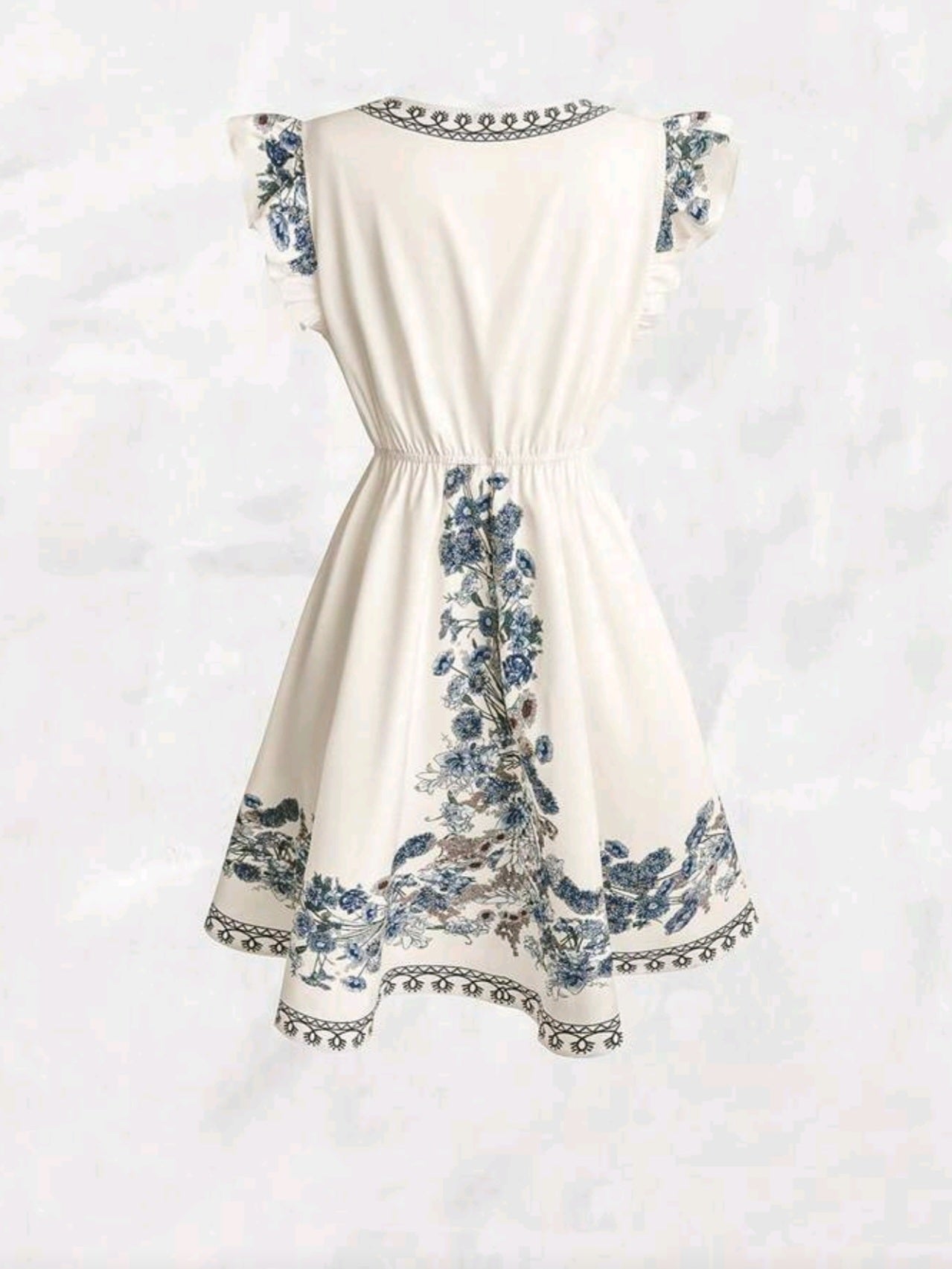V-Neck Ruffle Hem Short Sleeve A-Line Dress (without belt)