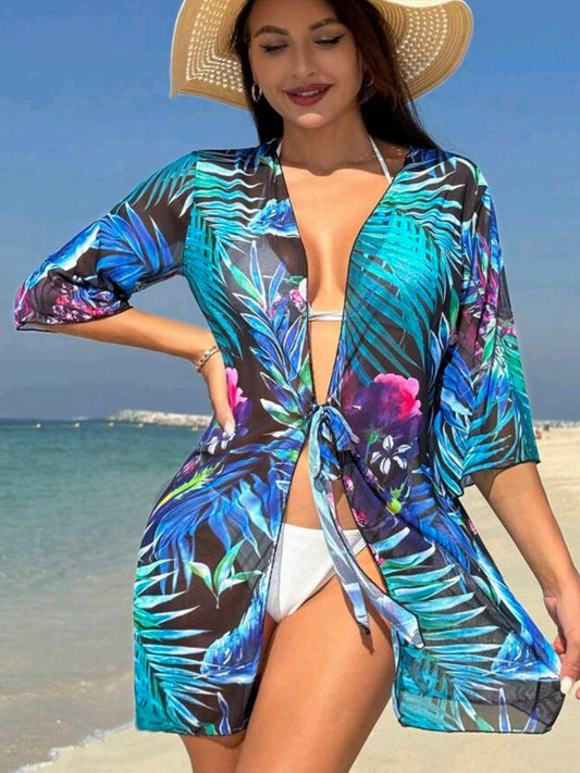 3224 Tropical Printed Kimono Cardigan