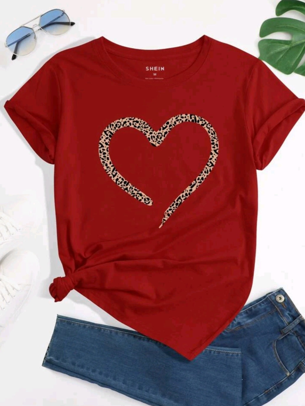 Leopard & Heart Print Tee *COTTON