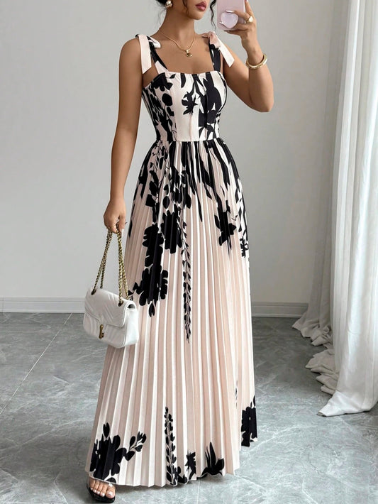 3773 Strappy Cinched Waist Waist Pleated Dress