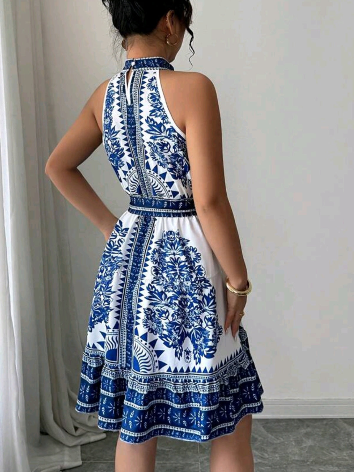 6845 Sleeveless High Neck Dress