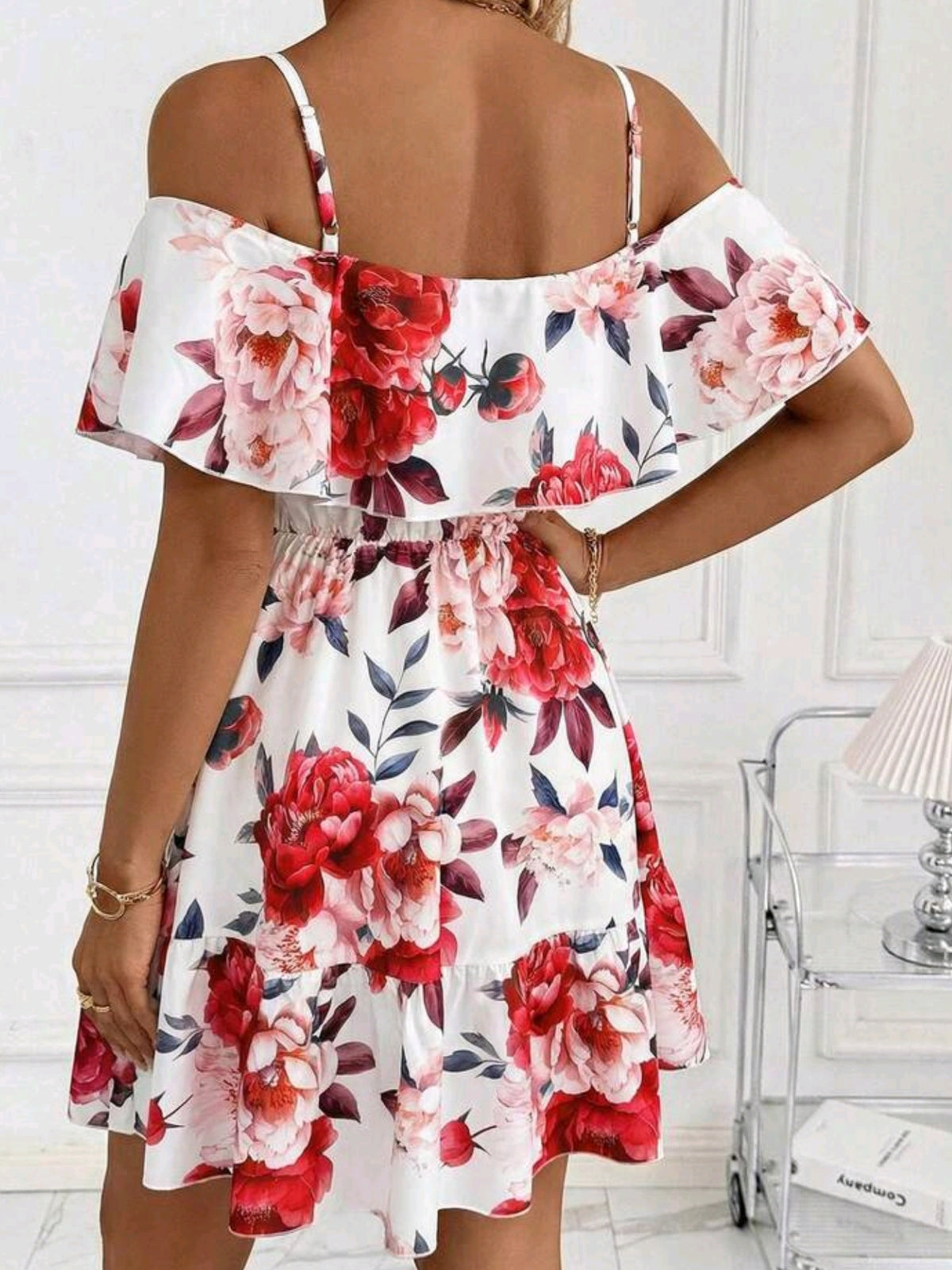 9357 V-Neck Off-Shoulder Dress