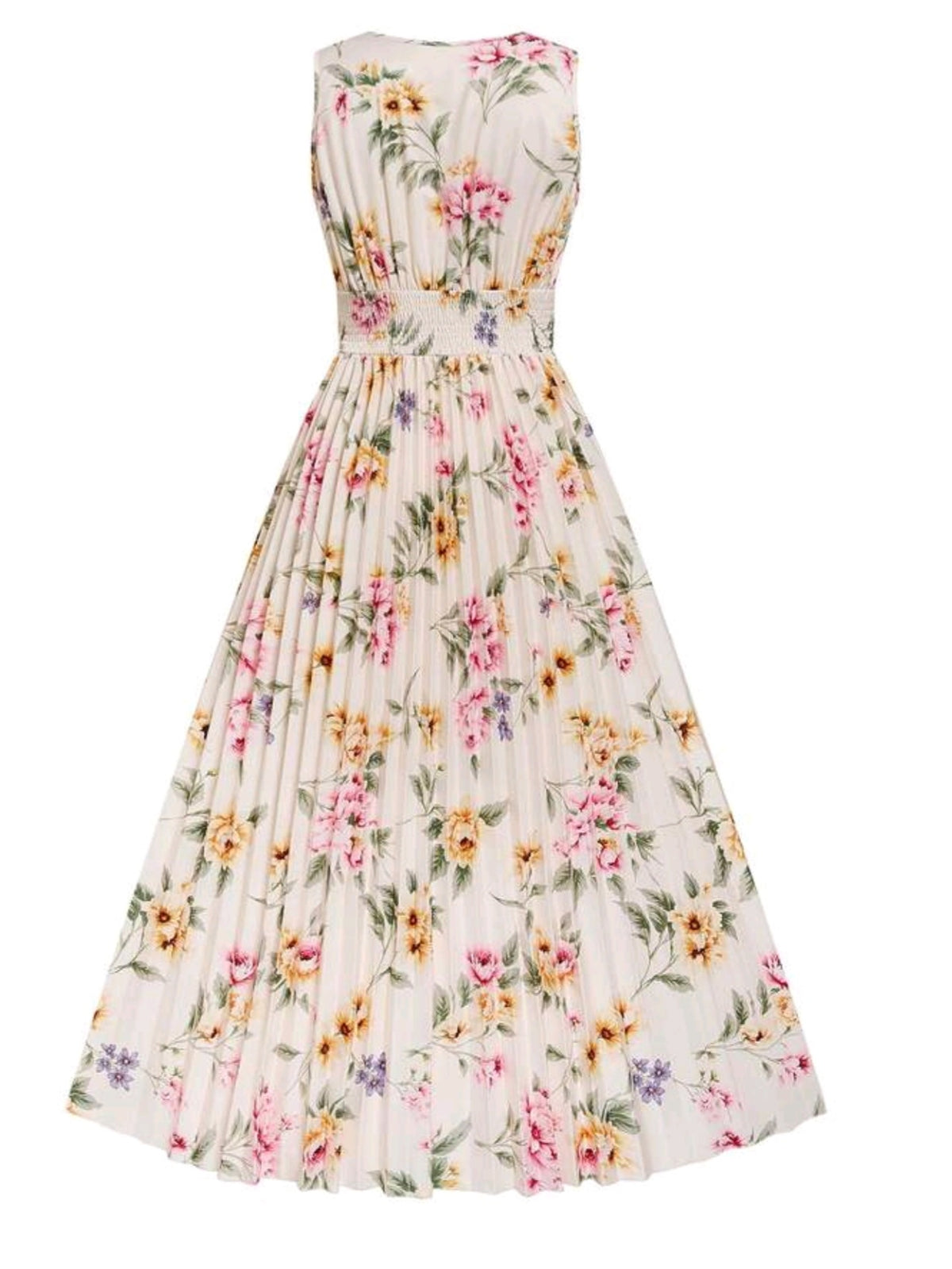 2556 V-Neck Pleated Maxi Dress