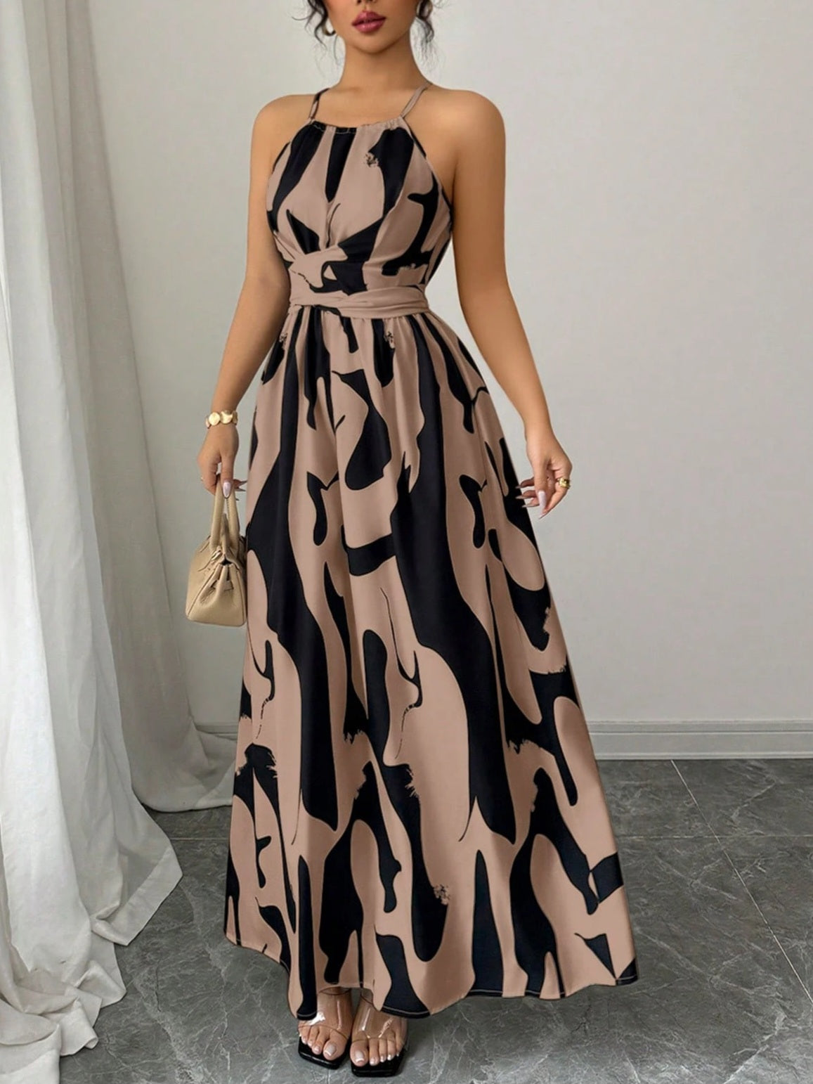 4703 Waist Twist Asymmetrical Colorblock Dress