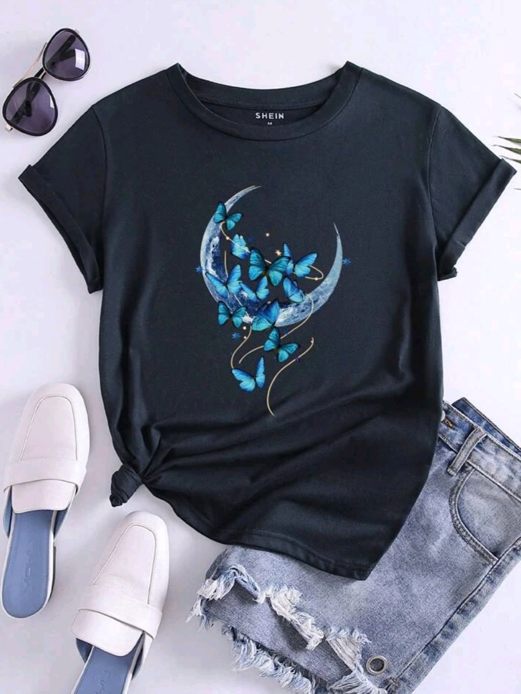Moon And Butterfly Print Tee *COTTON