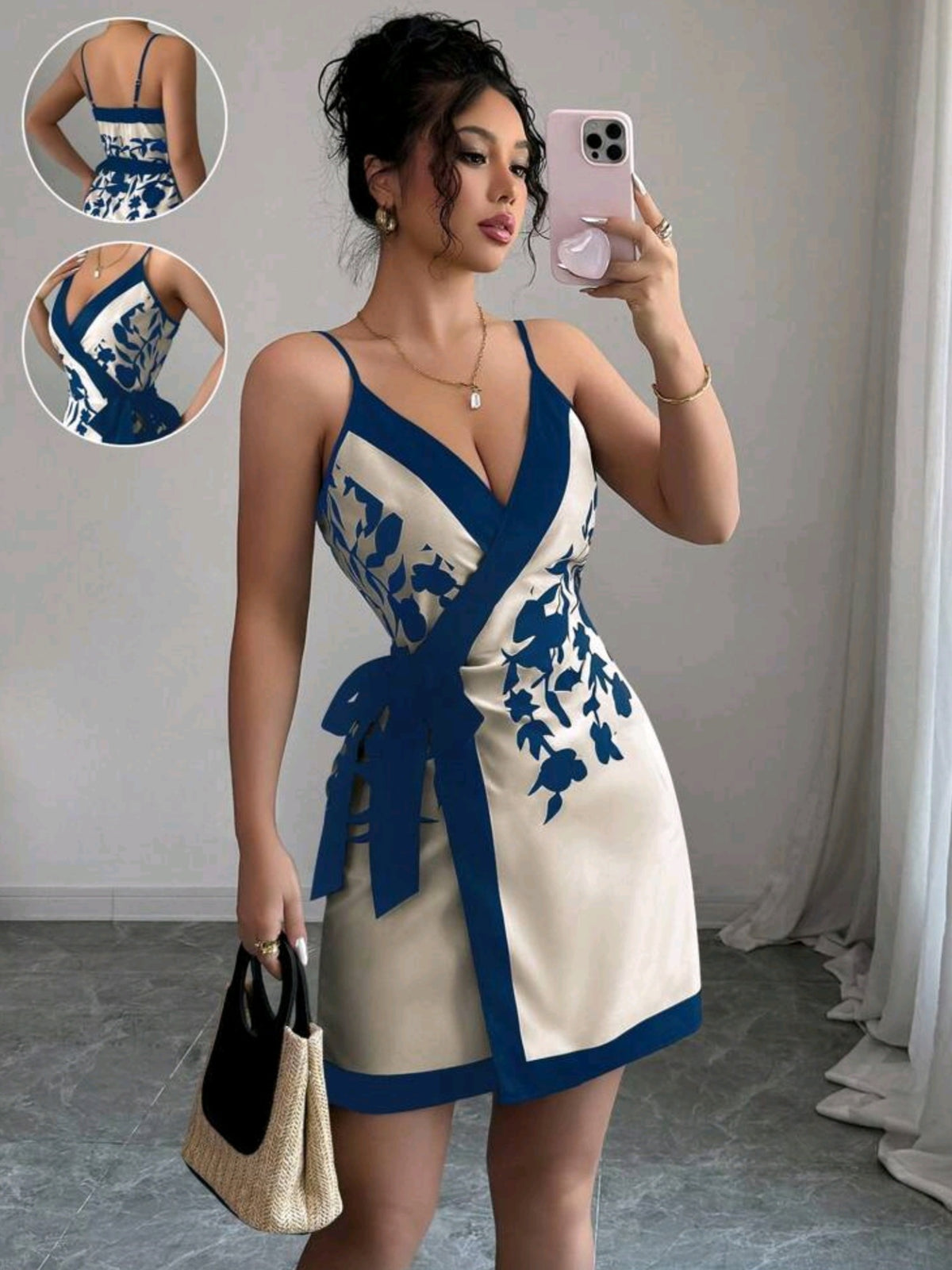 4337 V-Neck Print Short Dress
