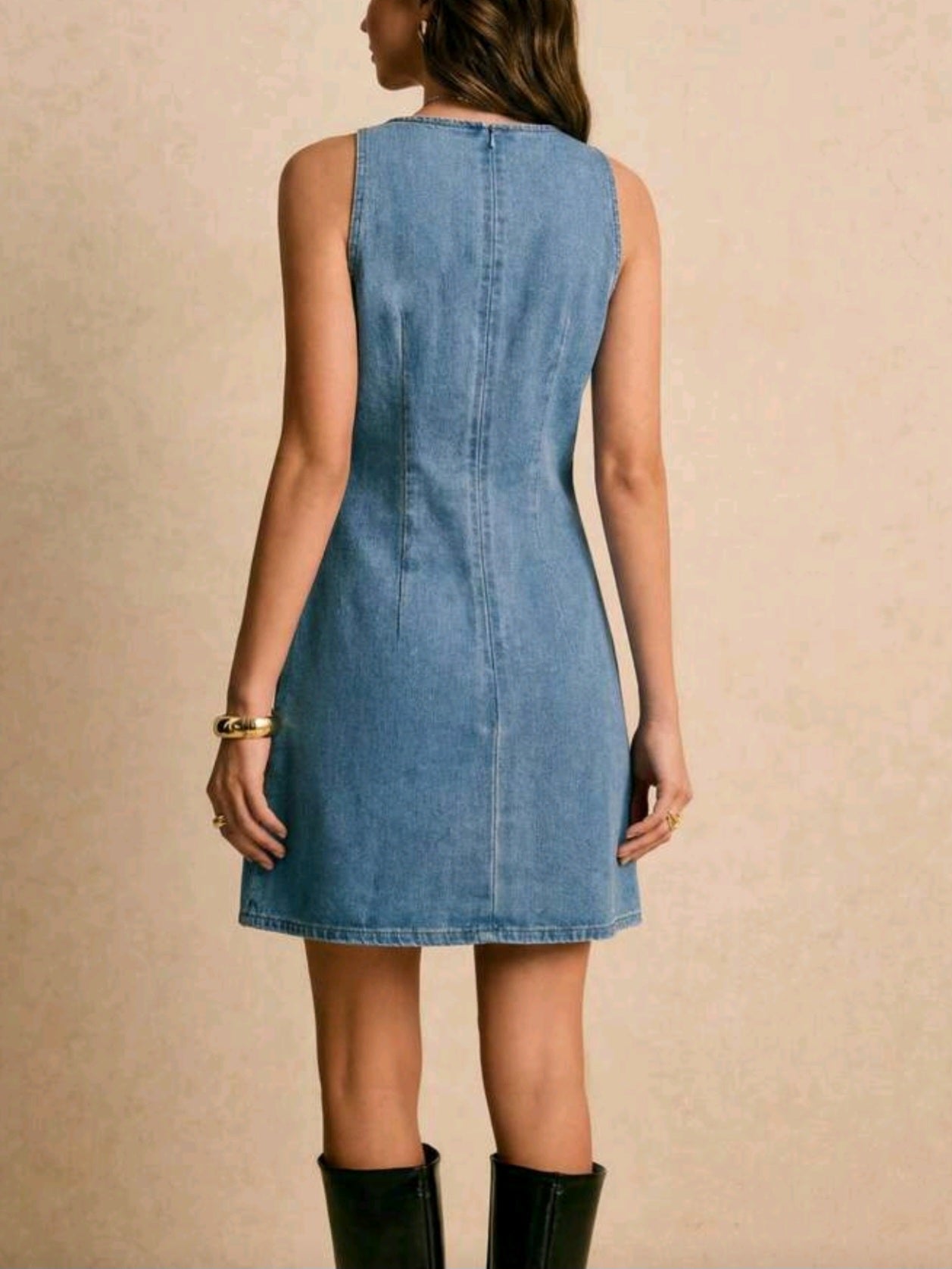 7059 Embroidered Sleeveless Denim Dress