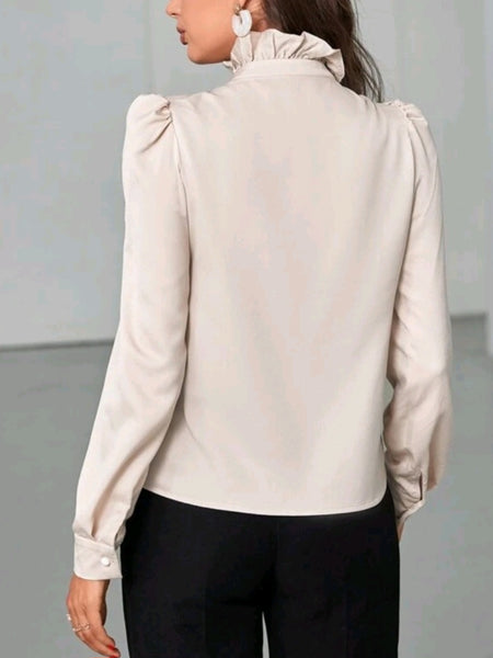 Ruffle Trim Puff Sleeve Blouse