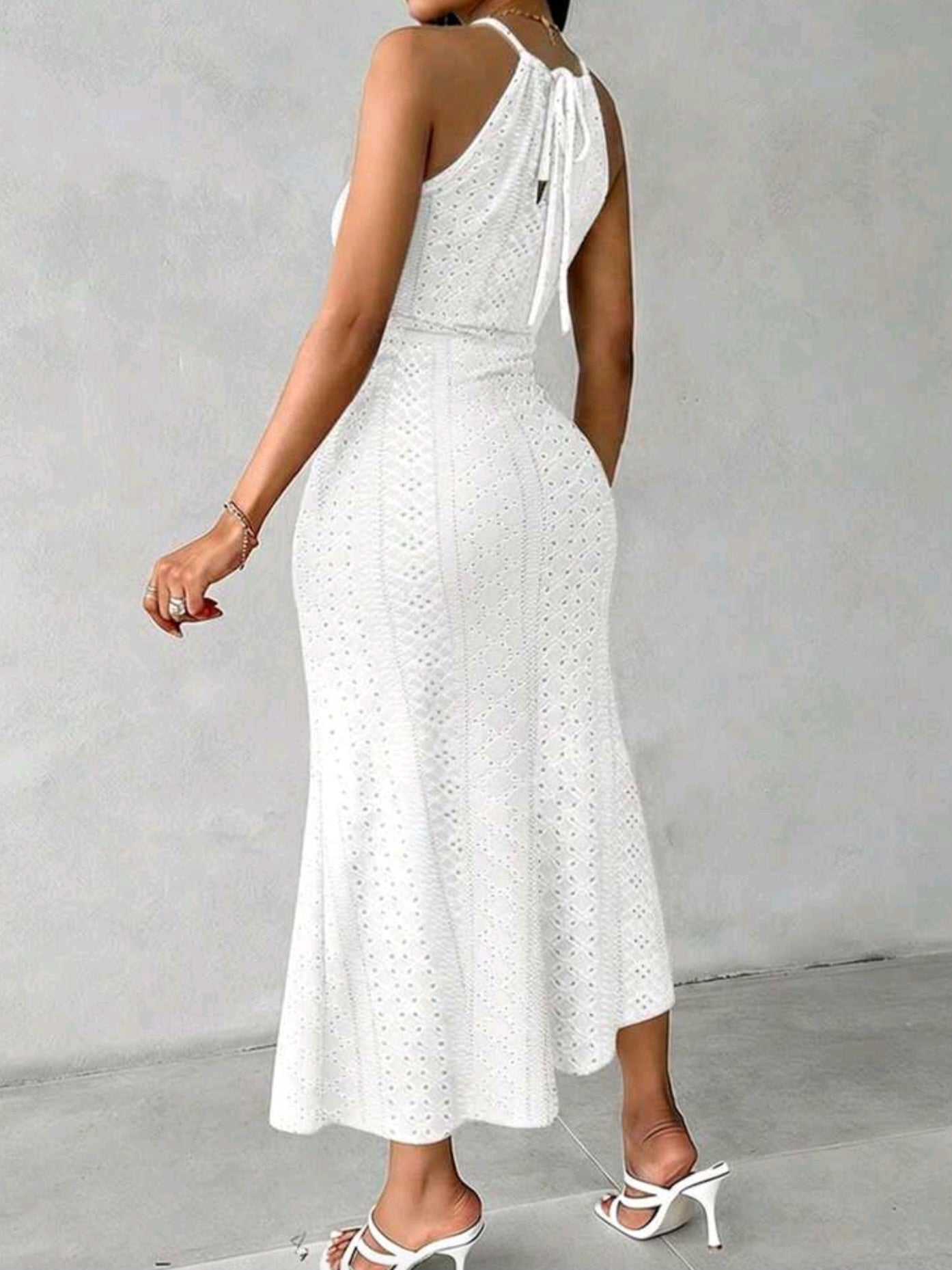3973  Knitted Jacquard Texture Design Pleated Hollow Slit Dress