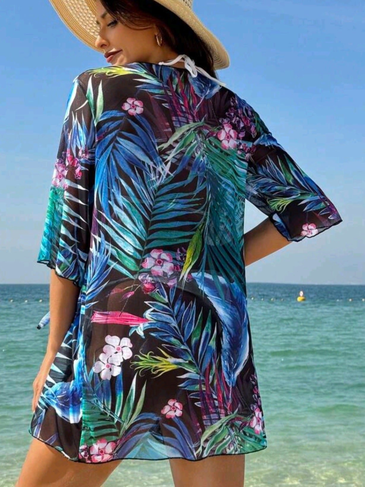 3224 Tropical Printed Kimono Cardigan